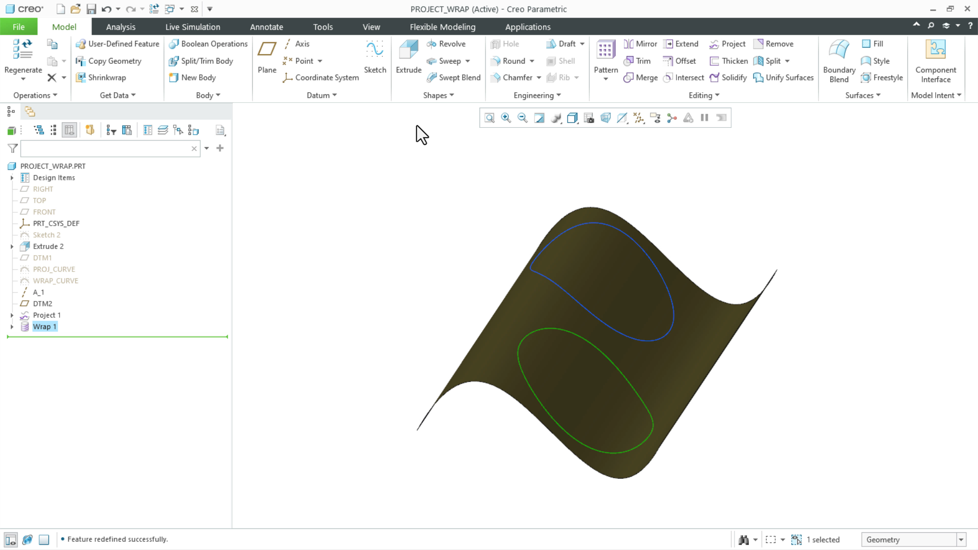 Project and Wrap Curves | tutorial | PTC Learning Connector