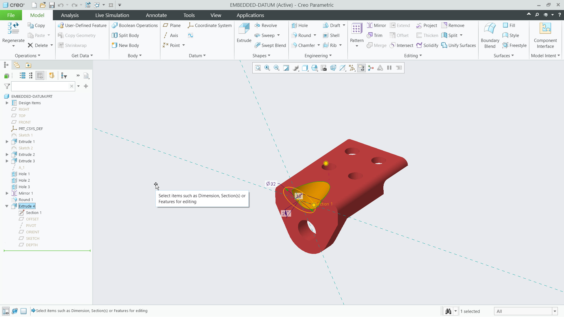 Embed Datums in Features | tutorial | PTC Learning Connector