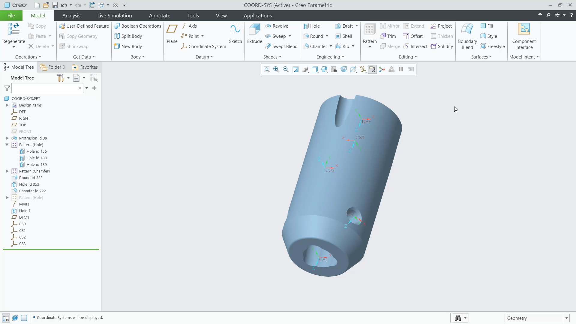 Create Datum Coordinate Systems | tutorial | PTC Learning Connector