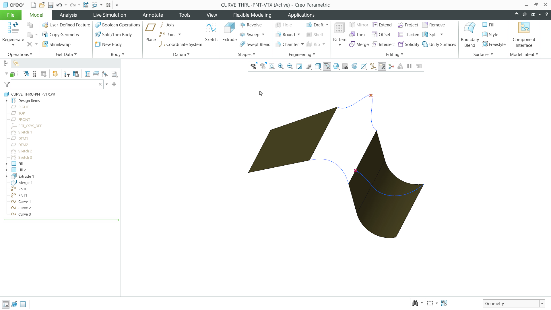 Create Curves Through a Point or Vertex | tutorial | PTC Learning Connector