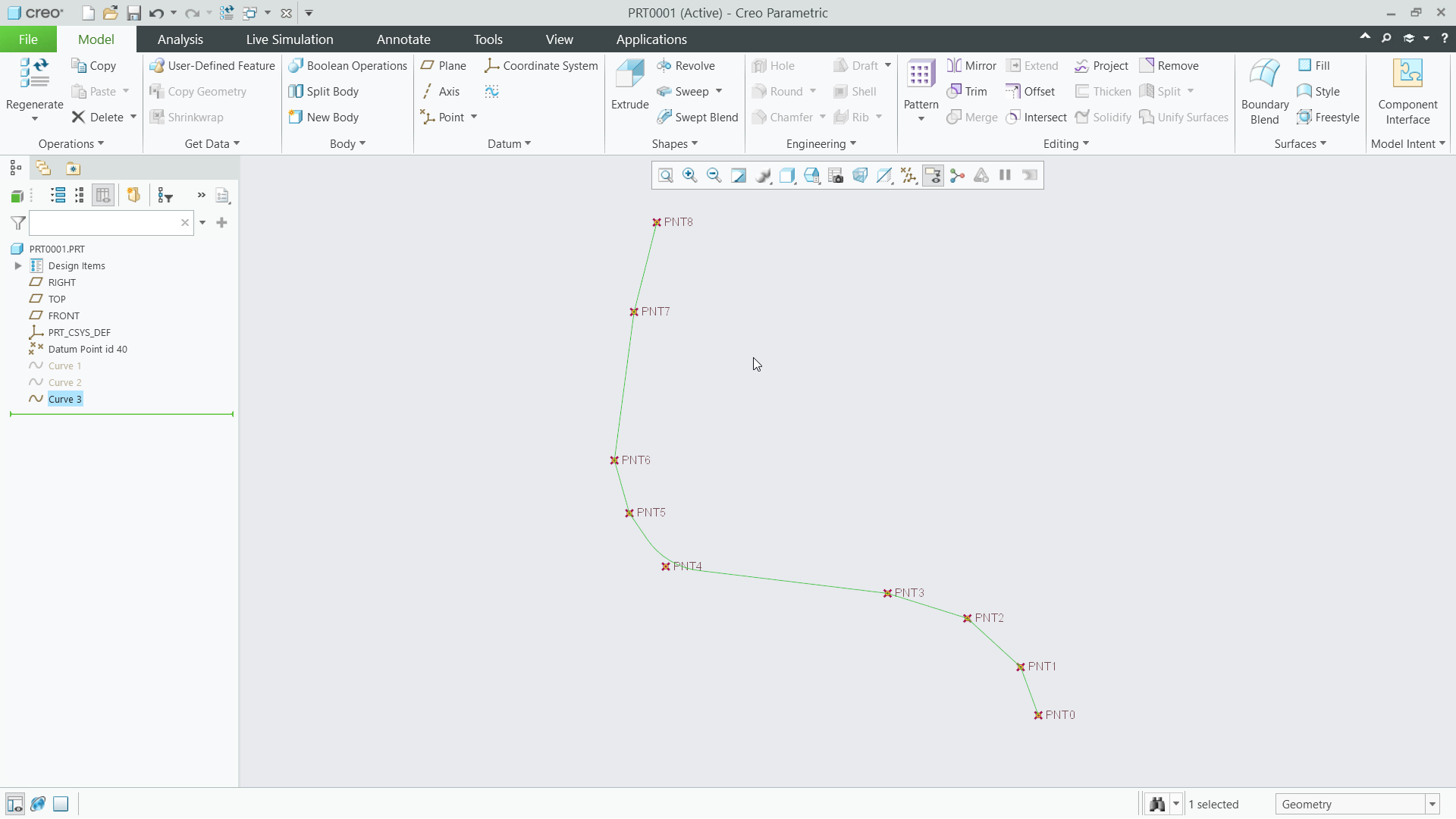 Create a Curve Through a Point Array | tutorial | PTC Learning Connector