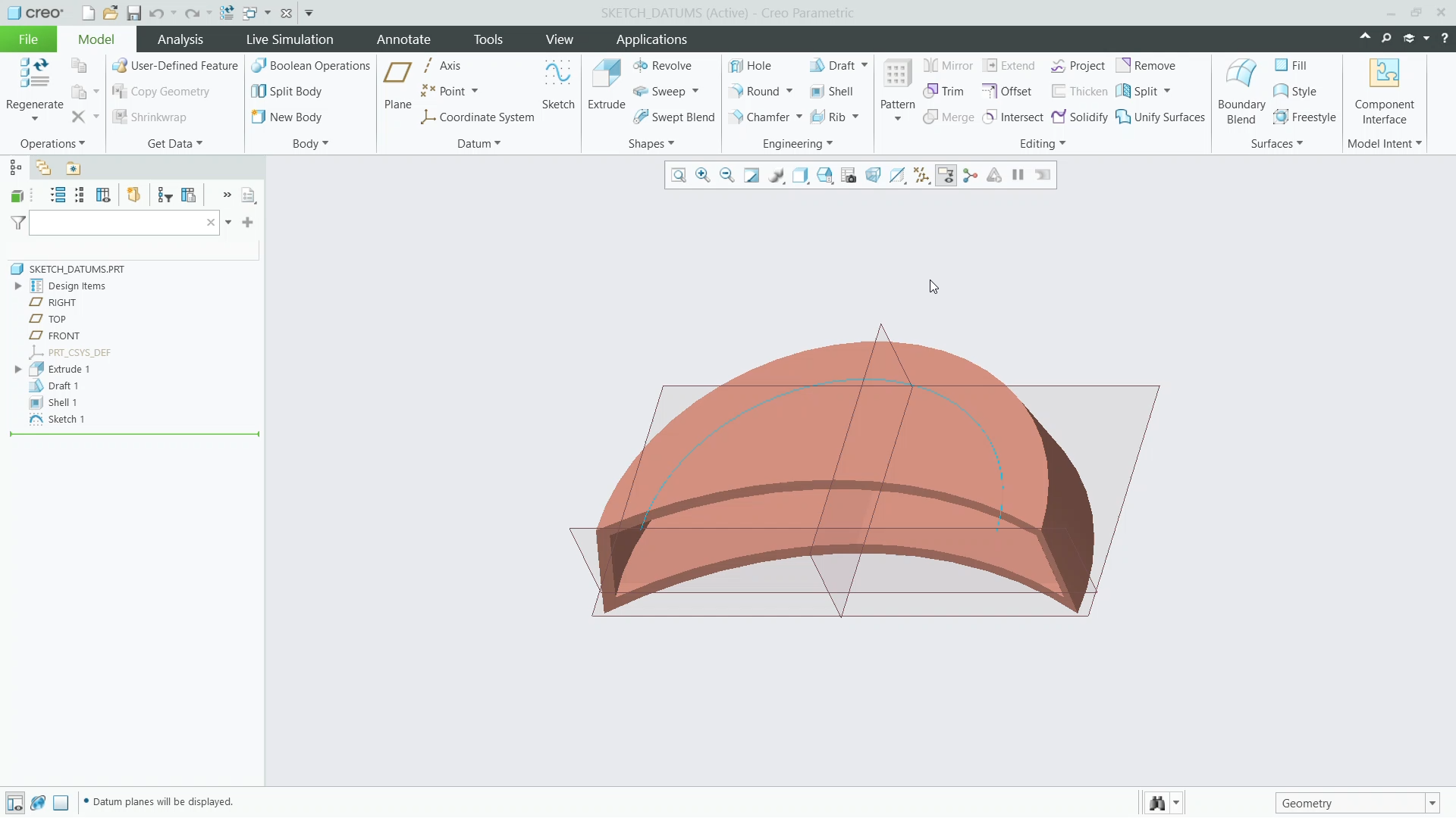 Sketch Geometry Datums | Tutorial | PTC Learning Connector