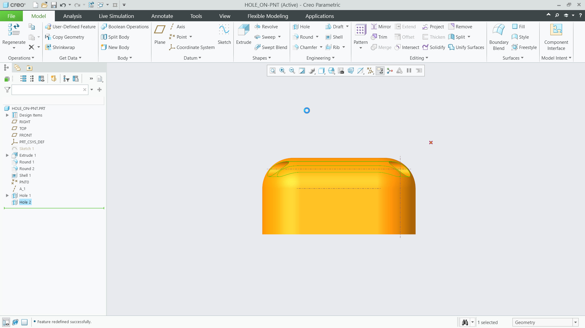 Create On Point Holes | tutorial | PTC Learning Connector