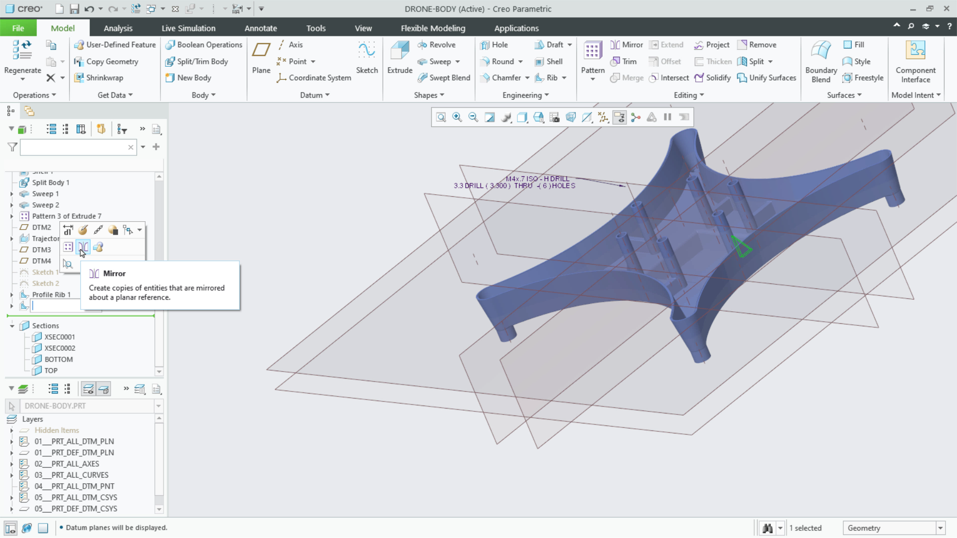 Mirror Selected Features | tutorial | PTC Learning Connector