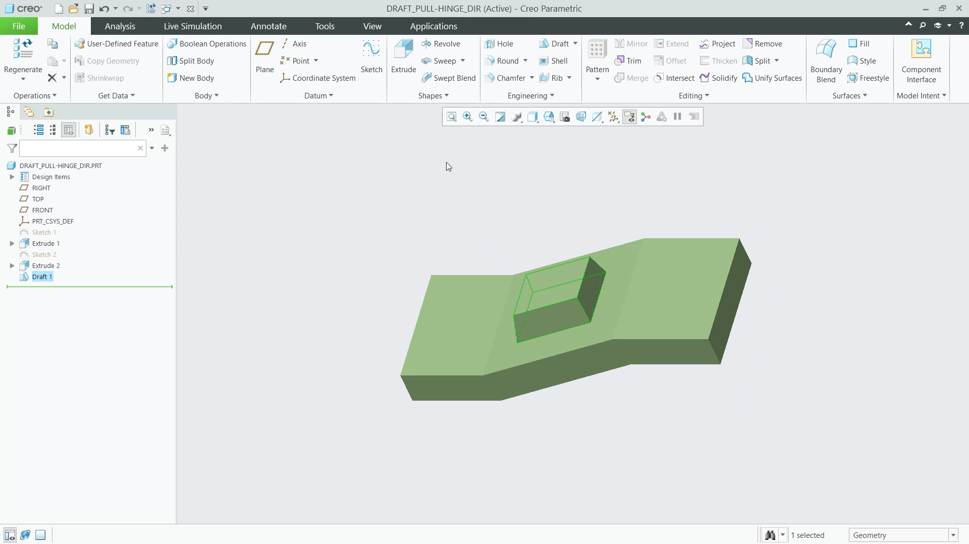 Draft Pull Direction Analyze Draft Hinges and Pull Direction | tutorial | PTC Learning Connector