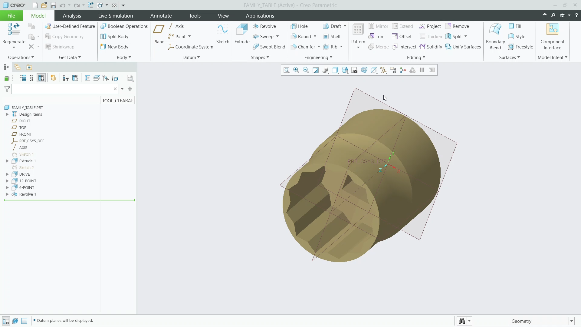 Create a Family Table | tutorial | PTC Learning Connector