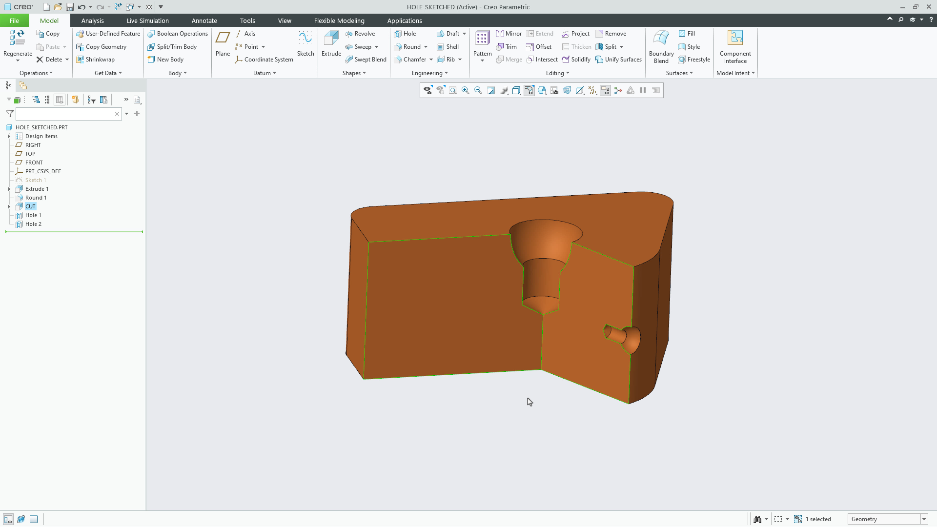 Create Sketched Holes | tutorial | PTC Learning Connector