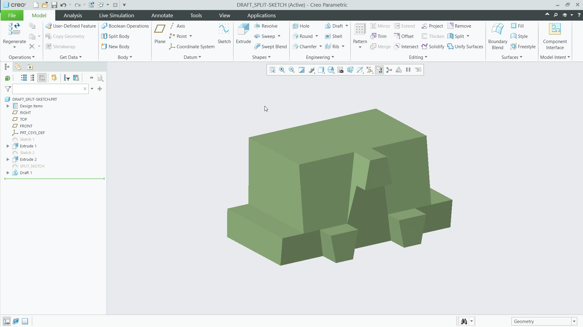 Create Drafts Split at Sketch | tutorial | PTC Learning Connector