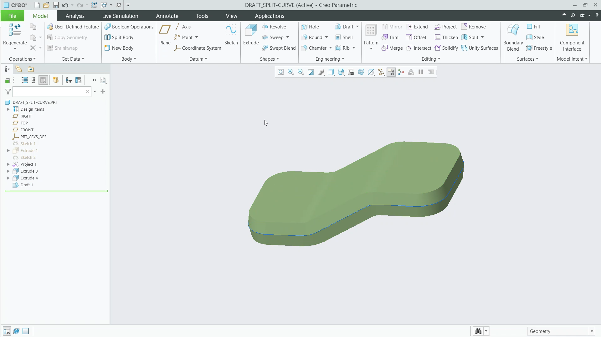 Create Drafts Split at Curve | tutorial | PTC Learning Connector