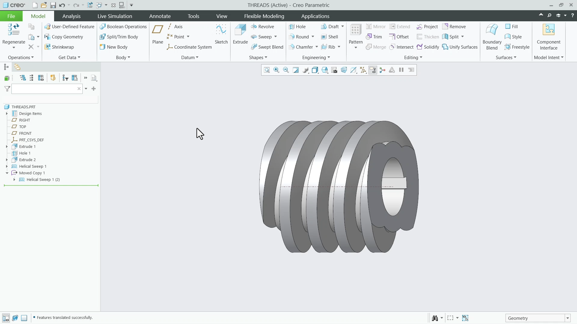 Create Helical Sweeps for Threads | tutorial | PTC Learning Connector
