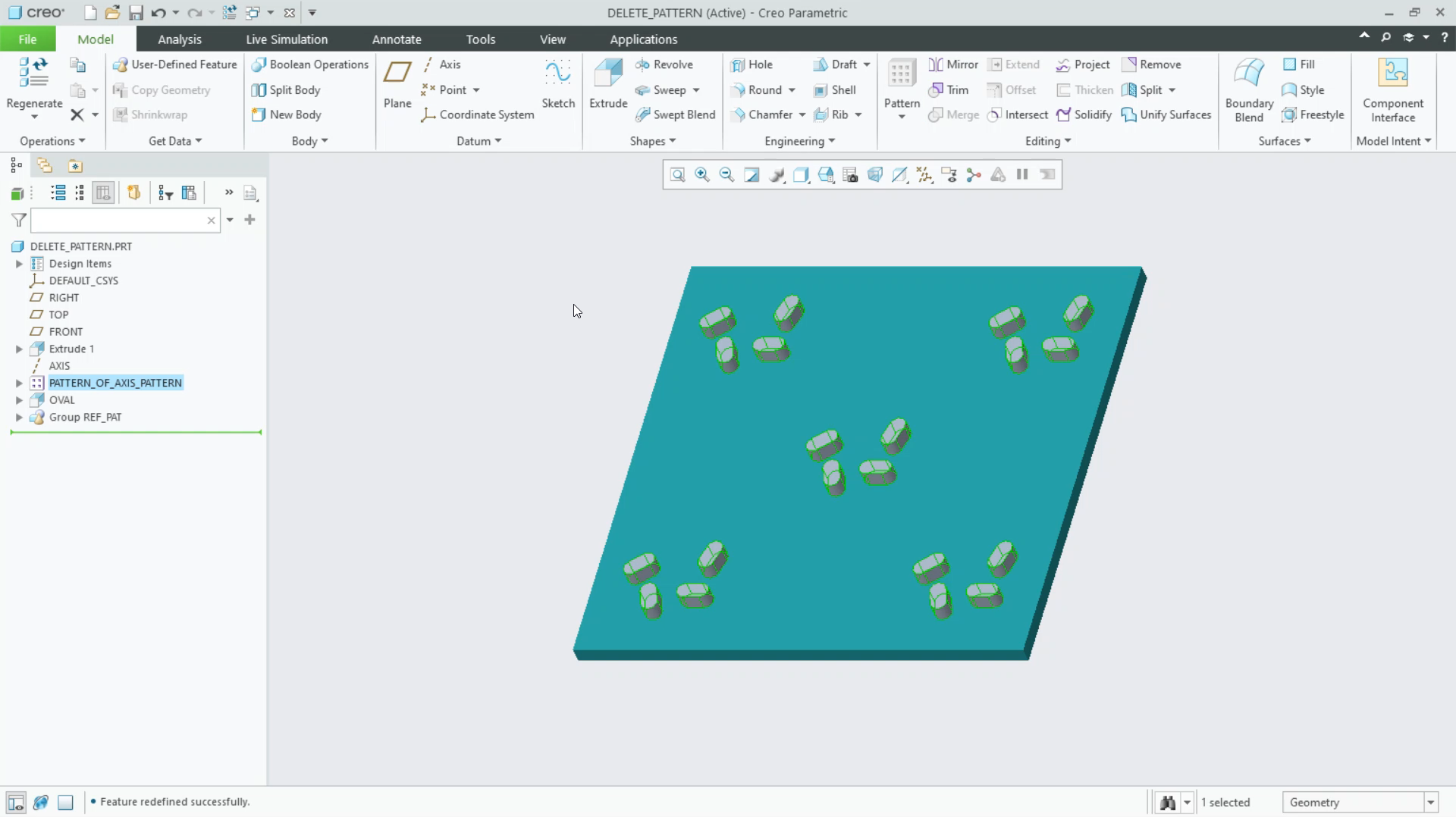 Delete Patterns or Pattern Members | tutorial | PTC Learning Connector