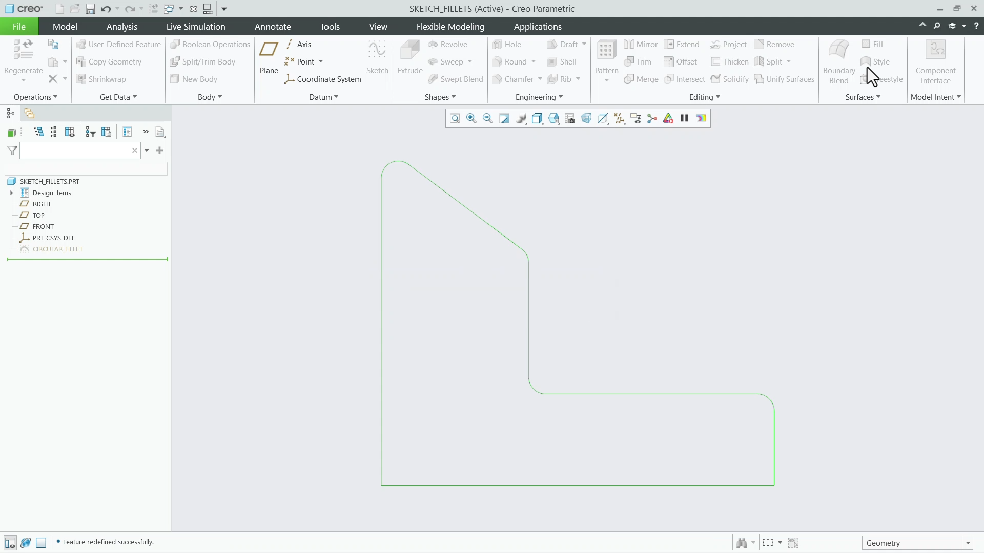 Sketch Circular Fillets | tutorial | PTC Learning Connector