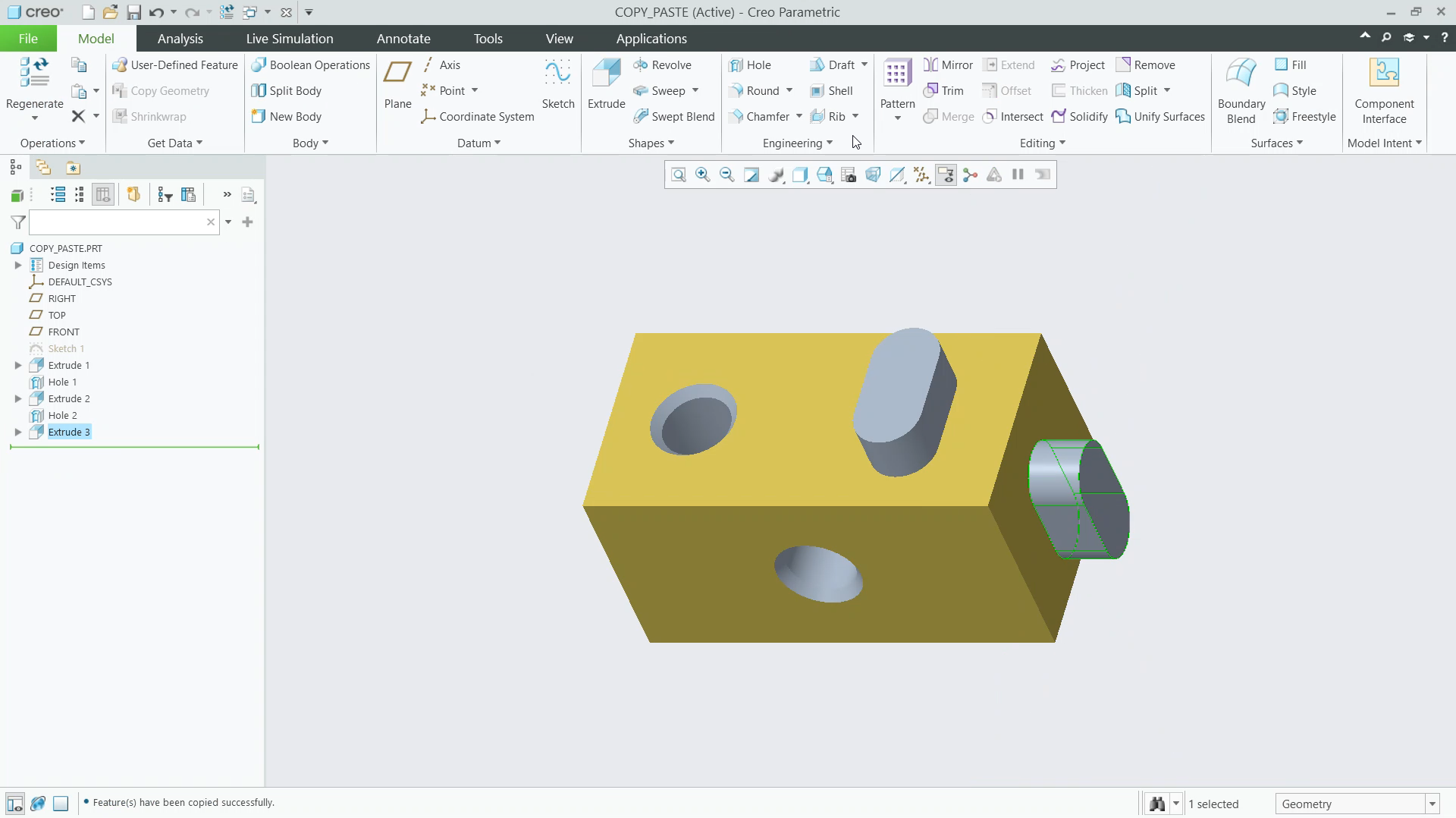 Copy and Paste Features | tutorial | PTC Learning Connector