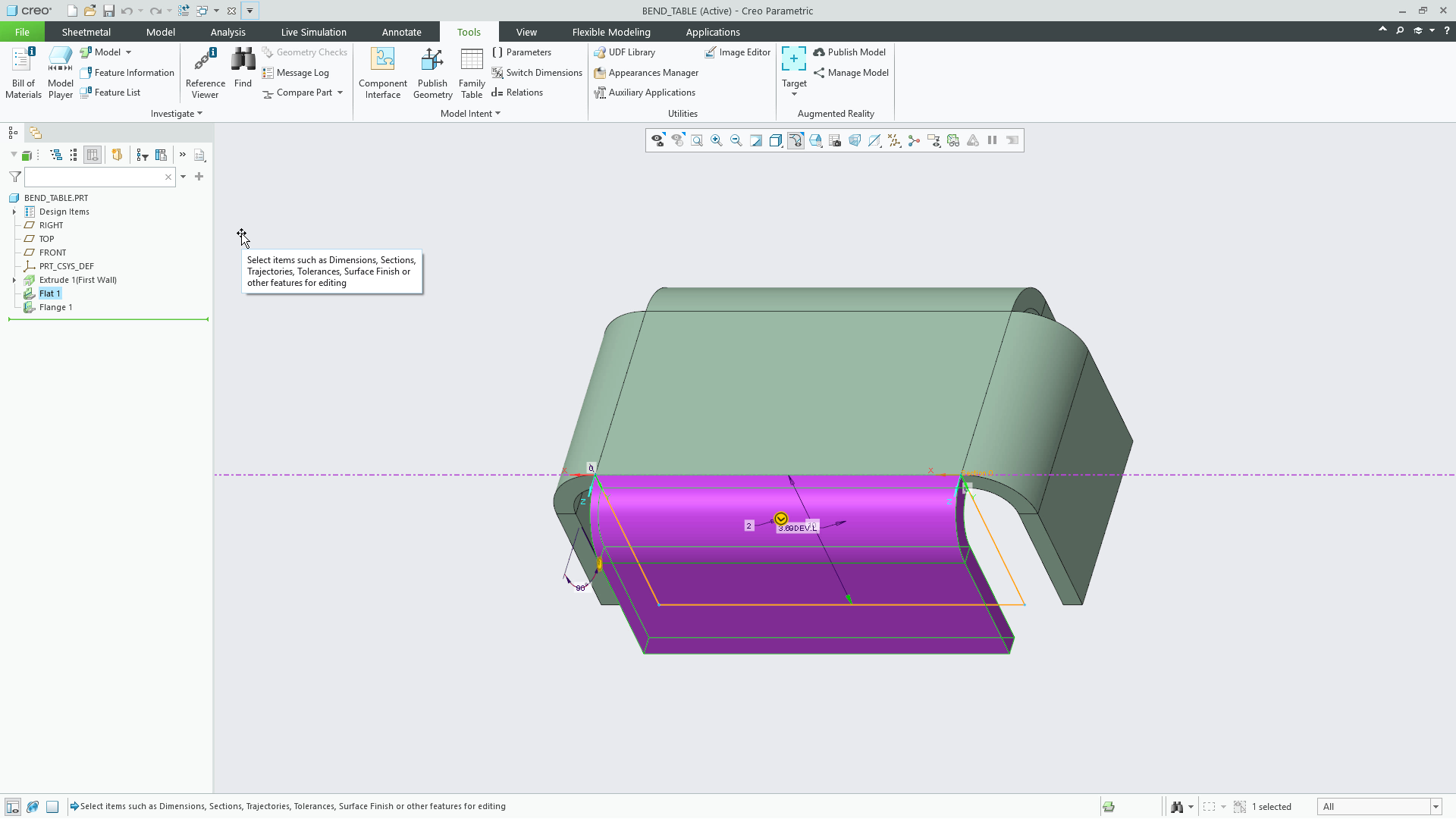 Use Bend Tables for Bend Allowances | tutorial | PTC Learning Connector