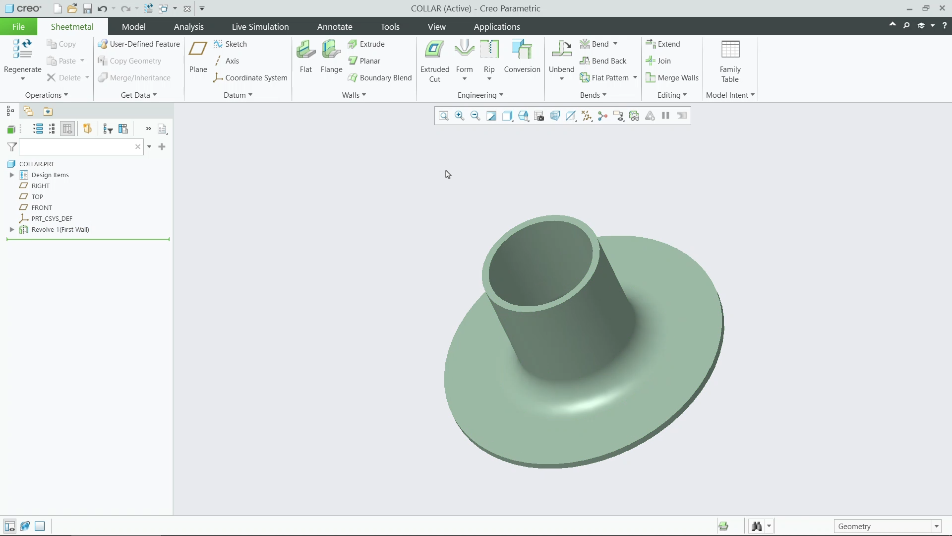 Revolved Sheetmetal Wall Features | tutorial | PTC Learning Connector