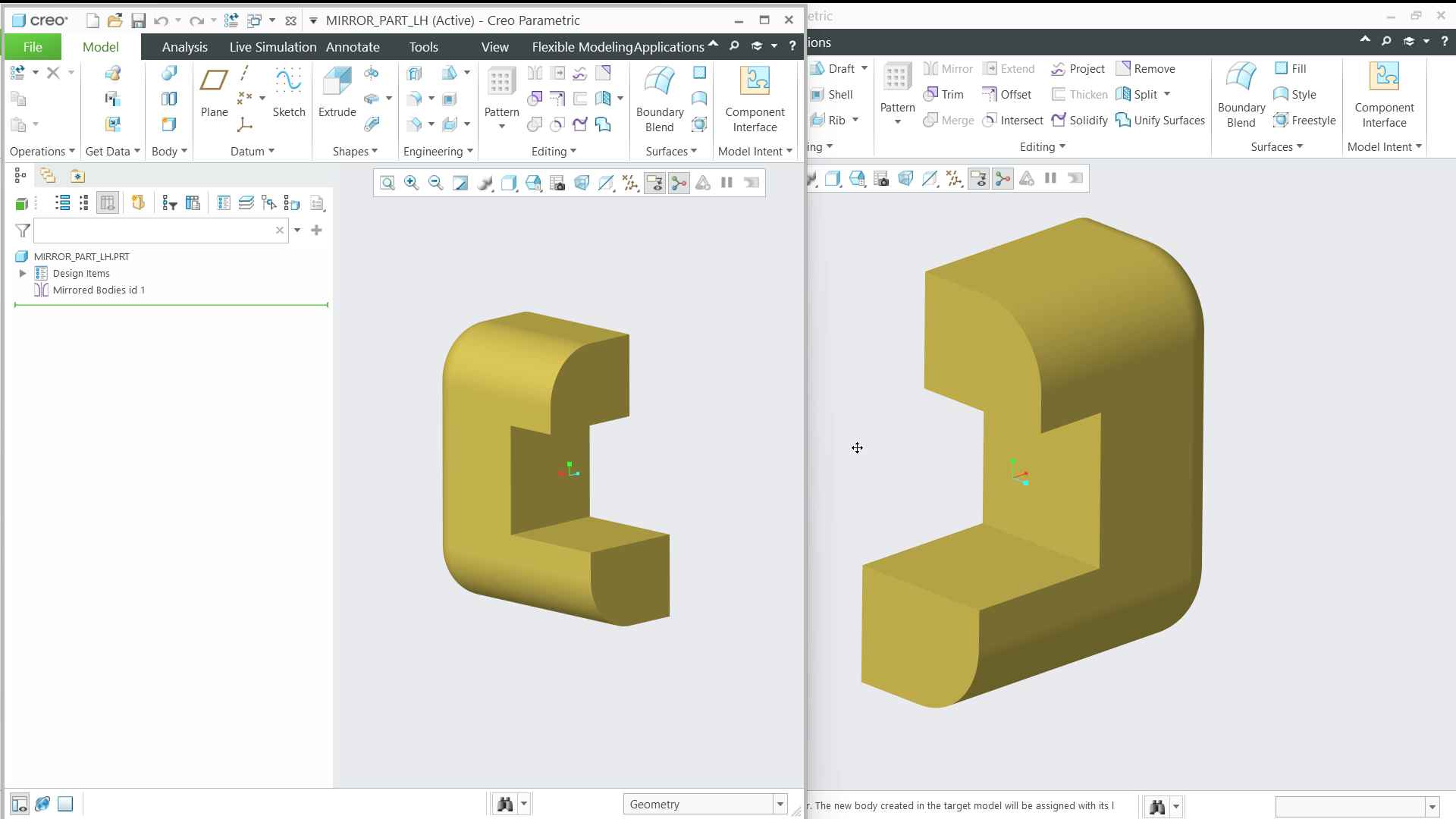 Create Mirrored Parts | tutorial | PTC Learning Connector