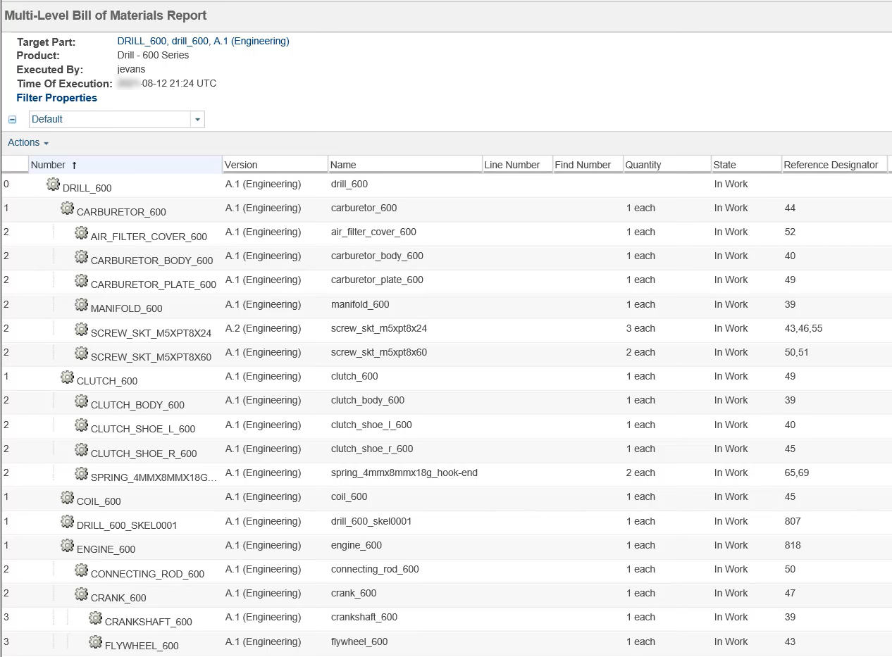 Generate BOM Reports | tutorial | PTC Learning Connector