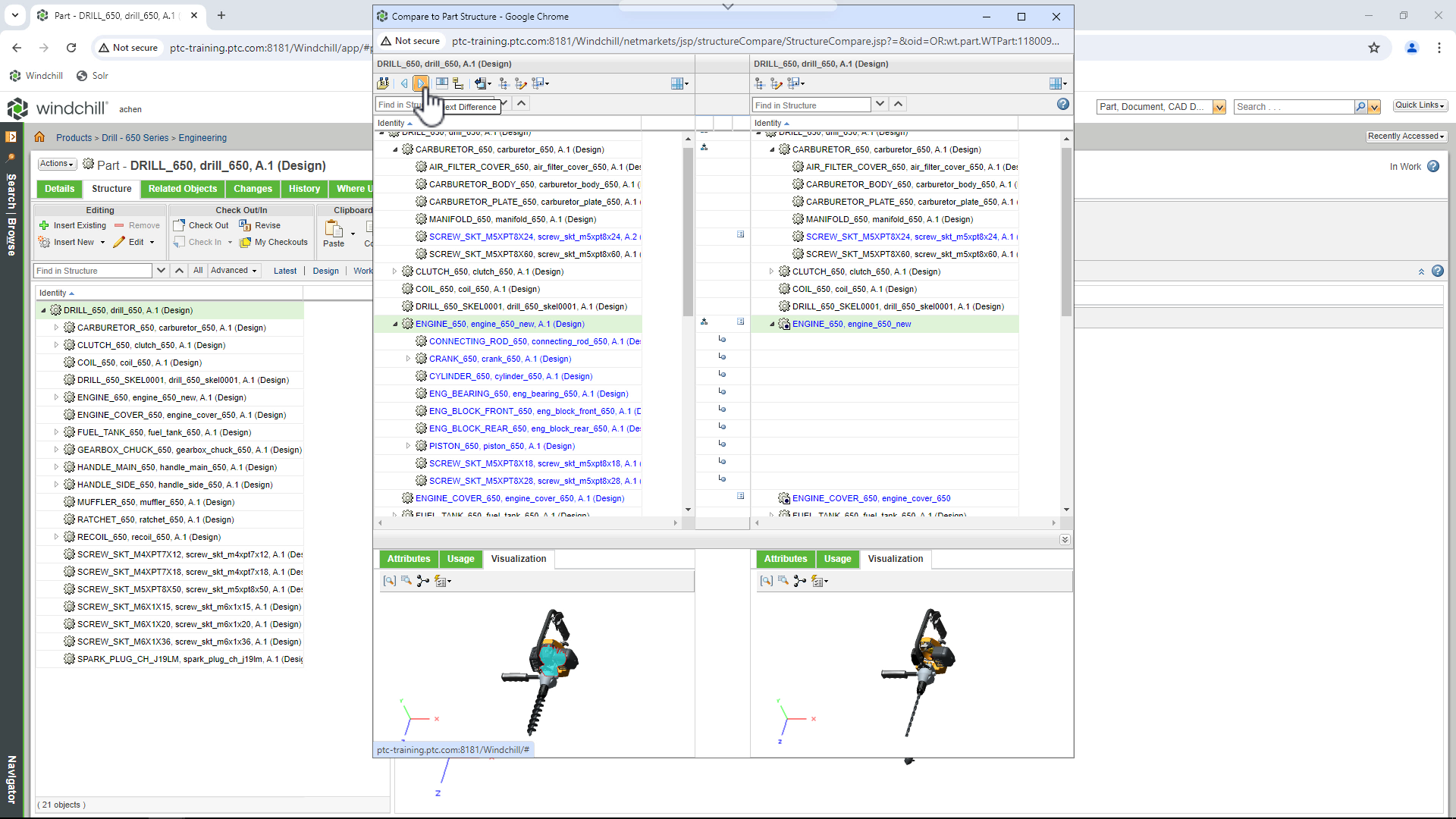 Compare Product Structures | tutorial | PTC Learning Connector