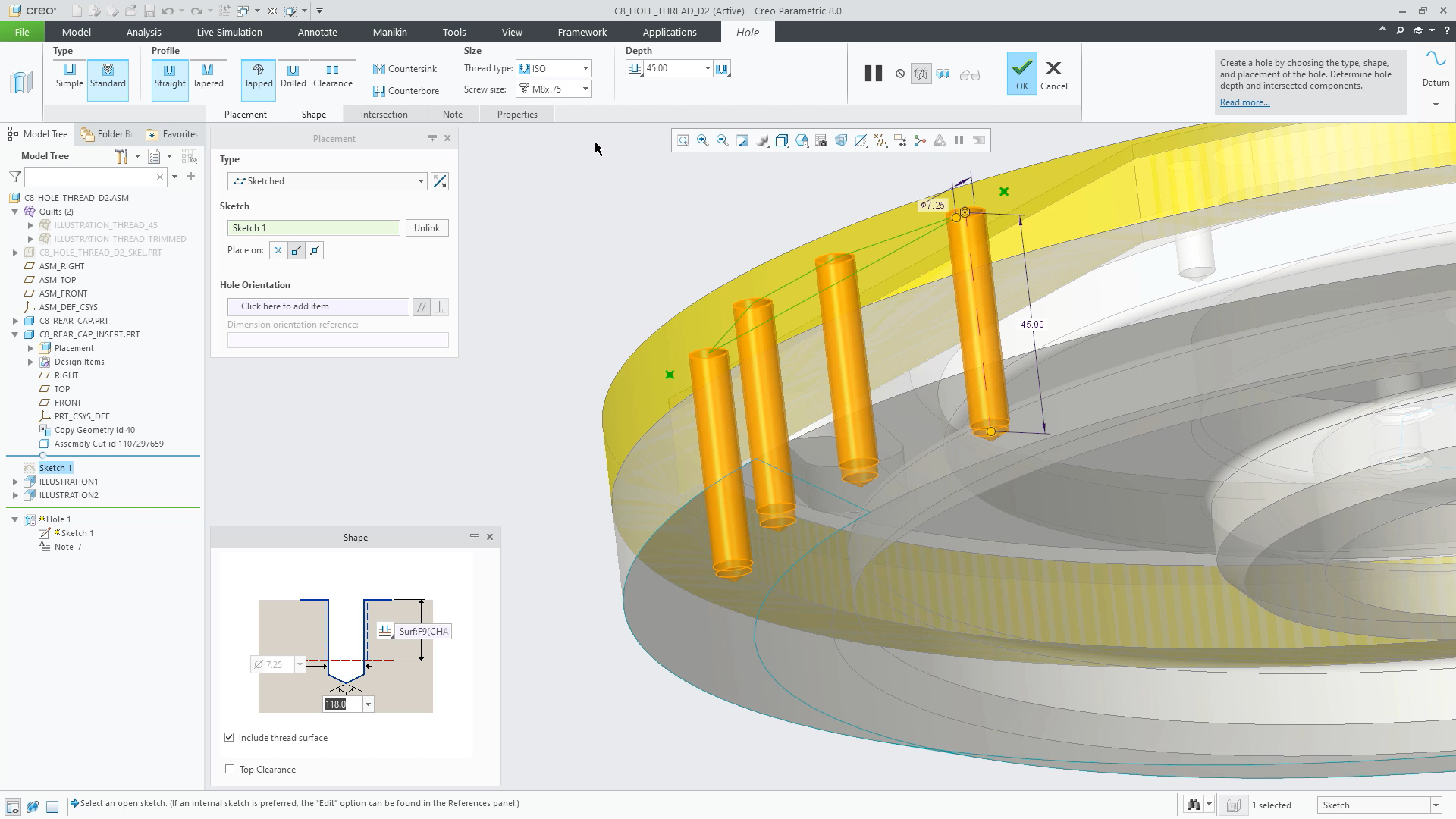 Explore Thread Handling Options in Hole Feature | tutorial | PTC ...