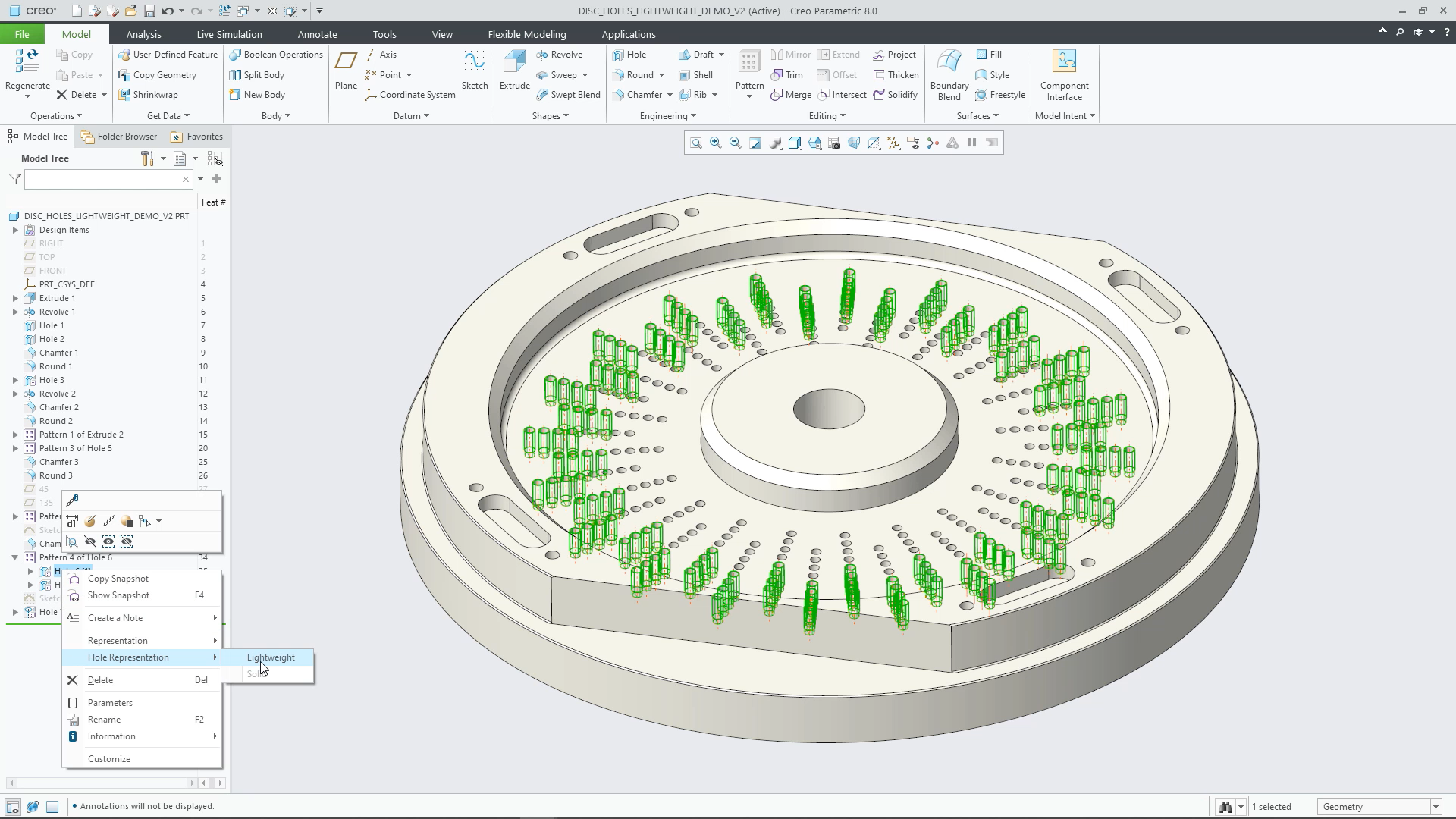 Create Holes in Lightweight Representation | tutorial | PTC Learning ...
