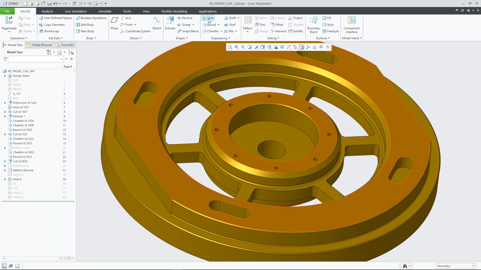 Create Sketch-based Multi-Hole Feature | tutorial | PTC Learning Connector