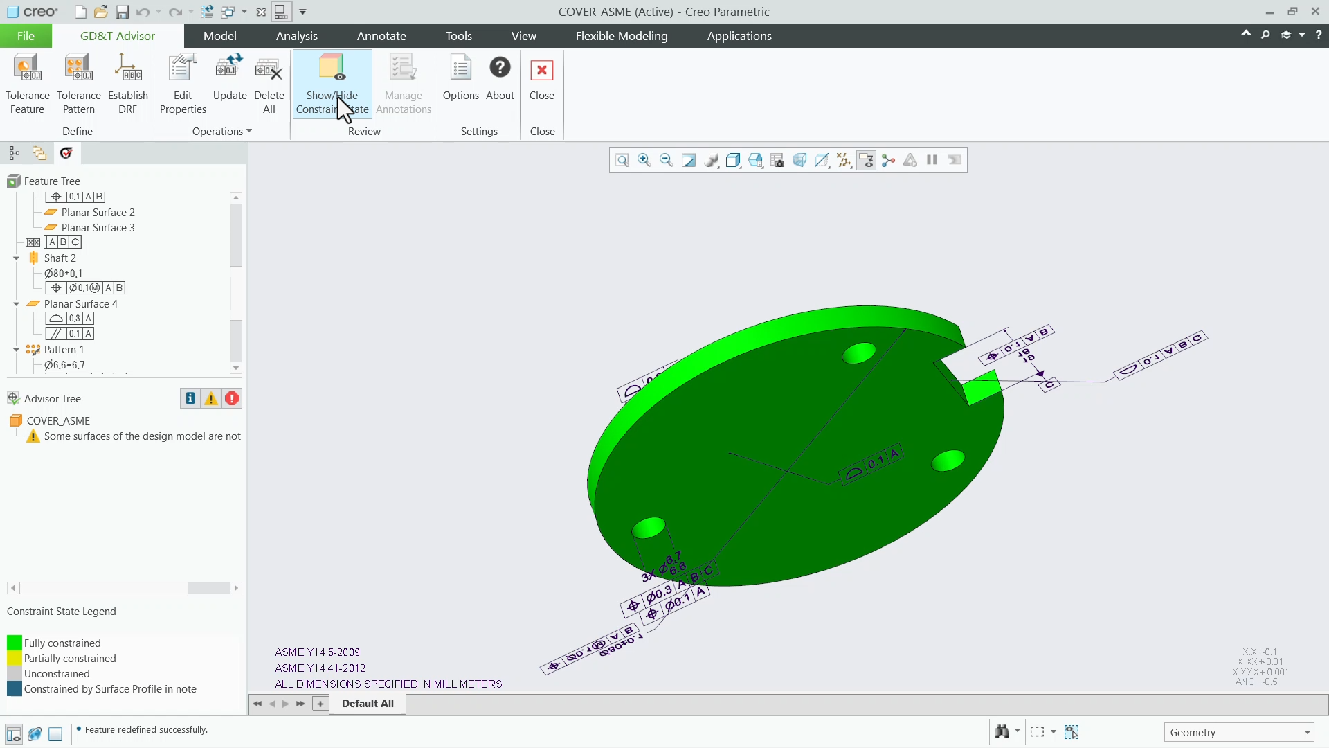 Use the Constraint State Display | tutorial | PTC Learning Connector