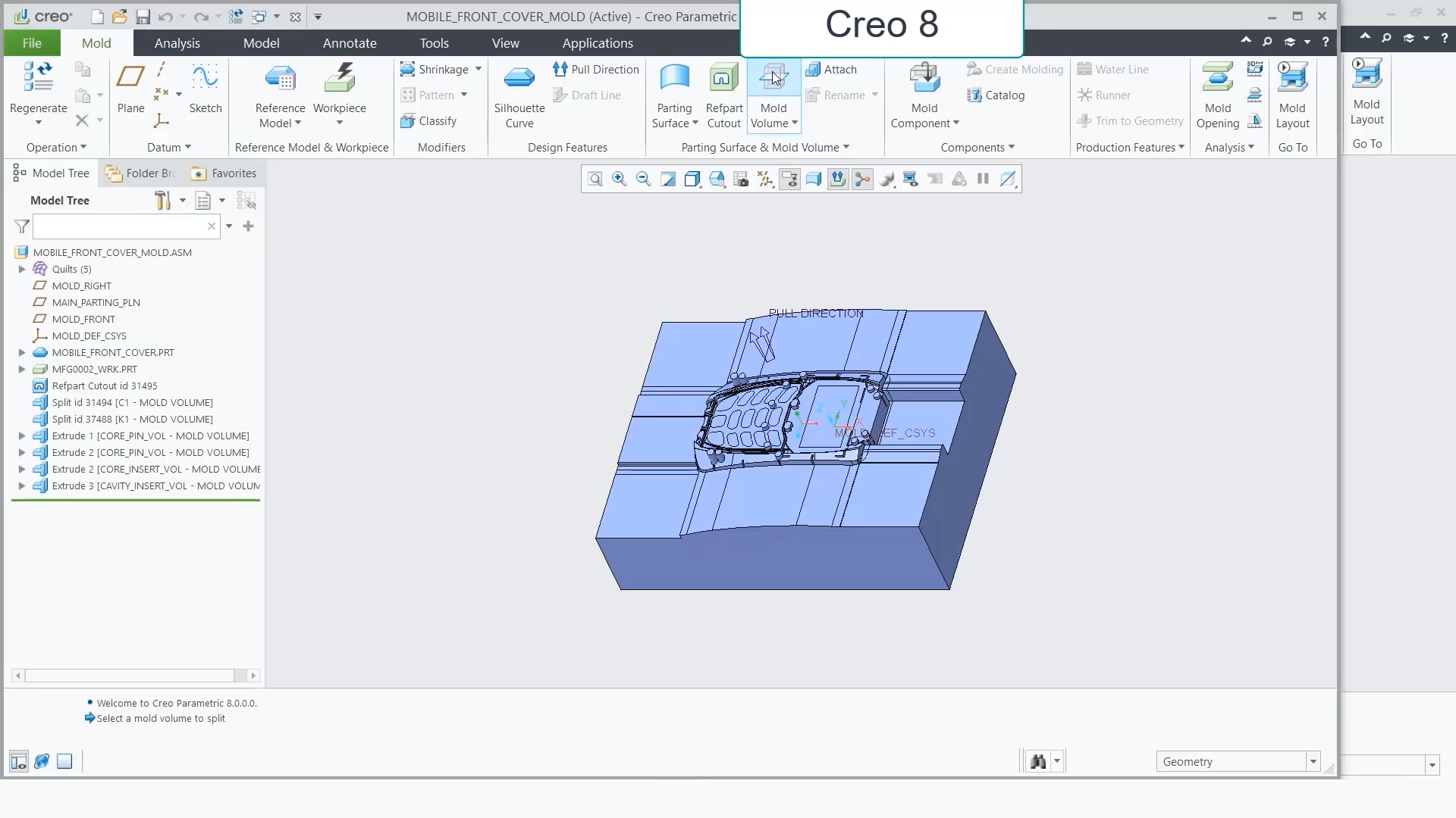 Streamline Volume Split Command in Mold Extension | tutorial | PTC ...