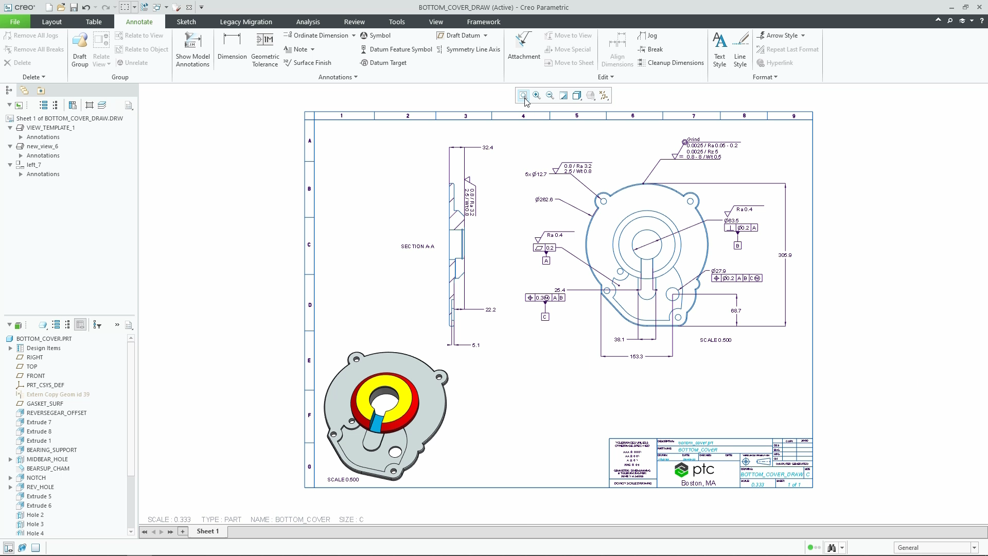 Surface Finish Annotation in Drawings | tutorial | PTC Learning Connector