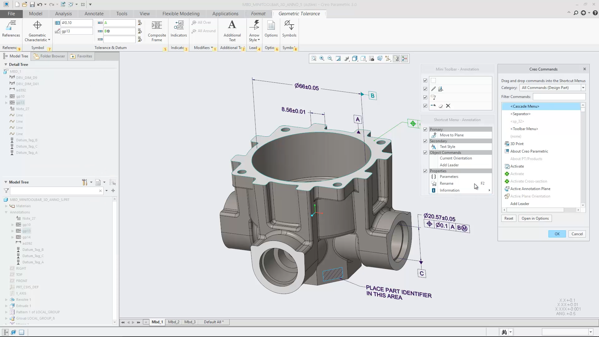 Use Mini Toolbars for 3D Annotations in MBD | tutorial | PTC Learning ...