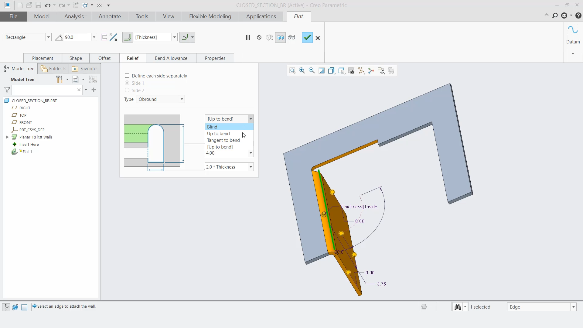 Control the Length of Bend Relief Shape | tutorial | PTC Learning Connector