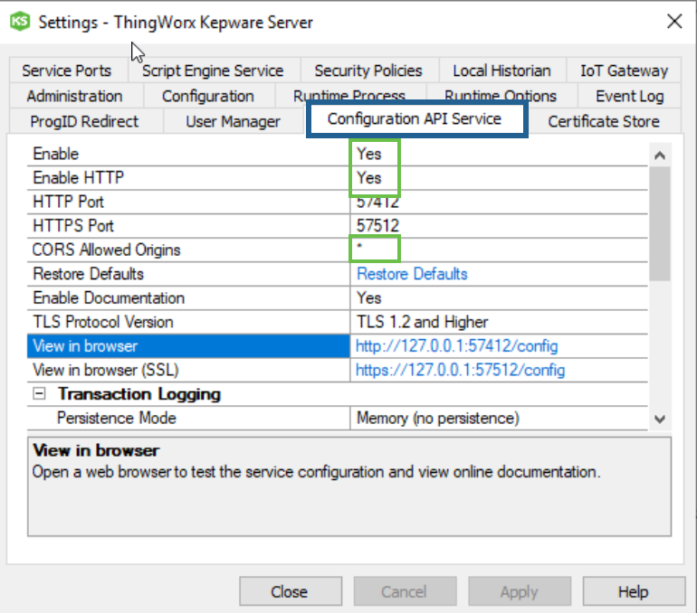 Configure the Configuration API | tutorial | PTC Learning Connector