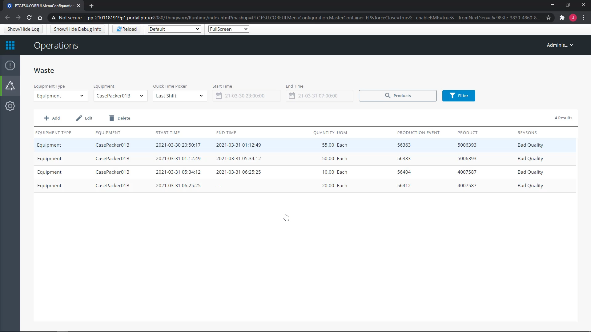 Edit and Delete a Waste Event | tutorial | PTC Learning Connector