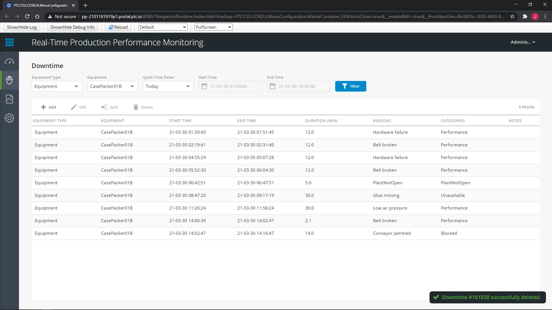 Edit, Split, and Delete a Downtime Event | tutorial | PTC Learning ...