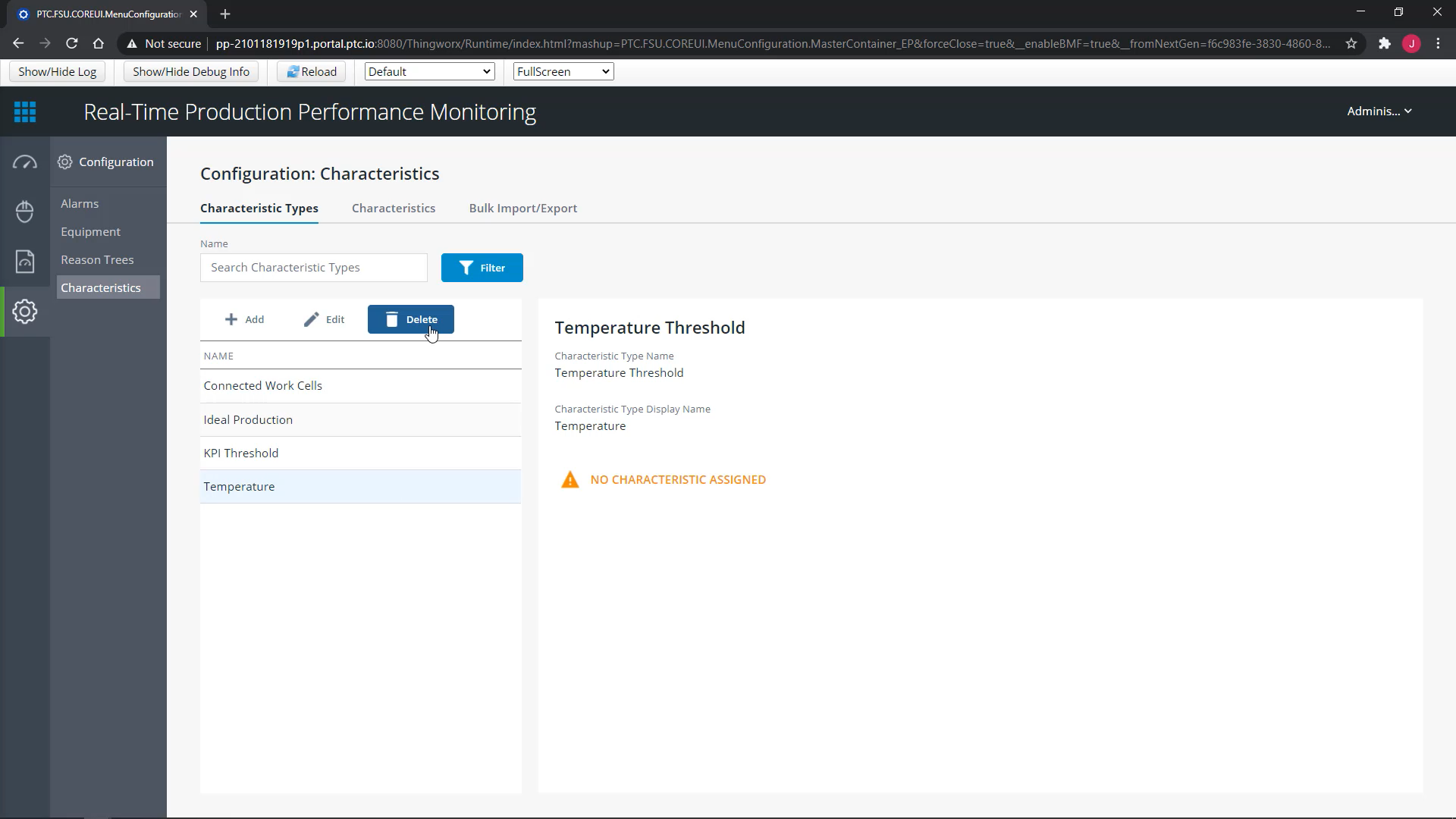 Configure Characteristics Types | tutorial | PTC Learning Connector