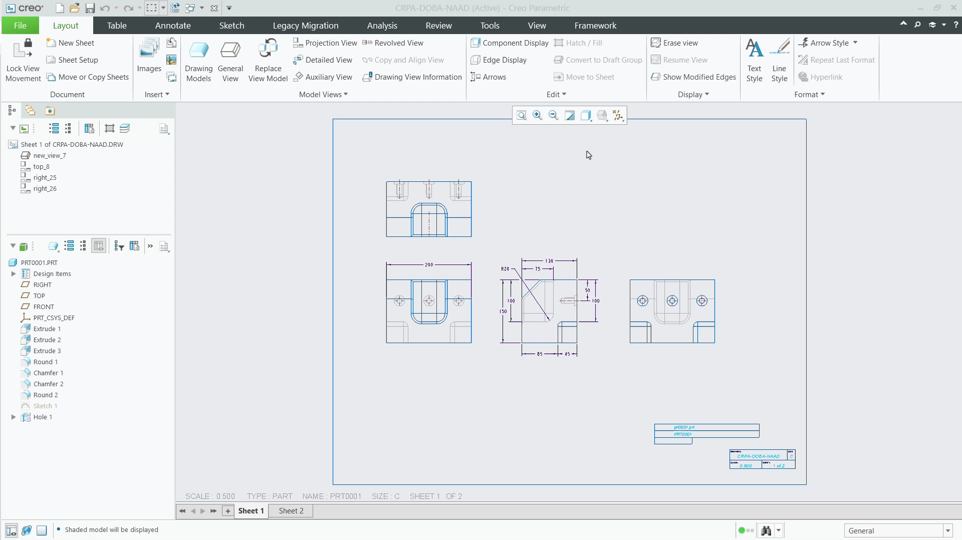Add Drawing View Detailed View | tutorial | PTC Learning Connector