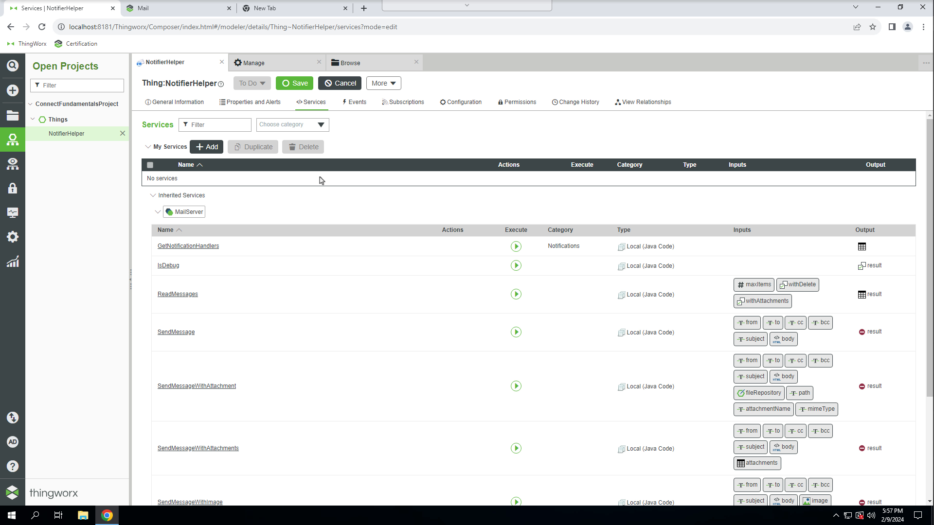 Examine the Mail Extension | tutorial | PTC Learning Connector