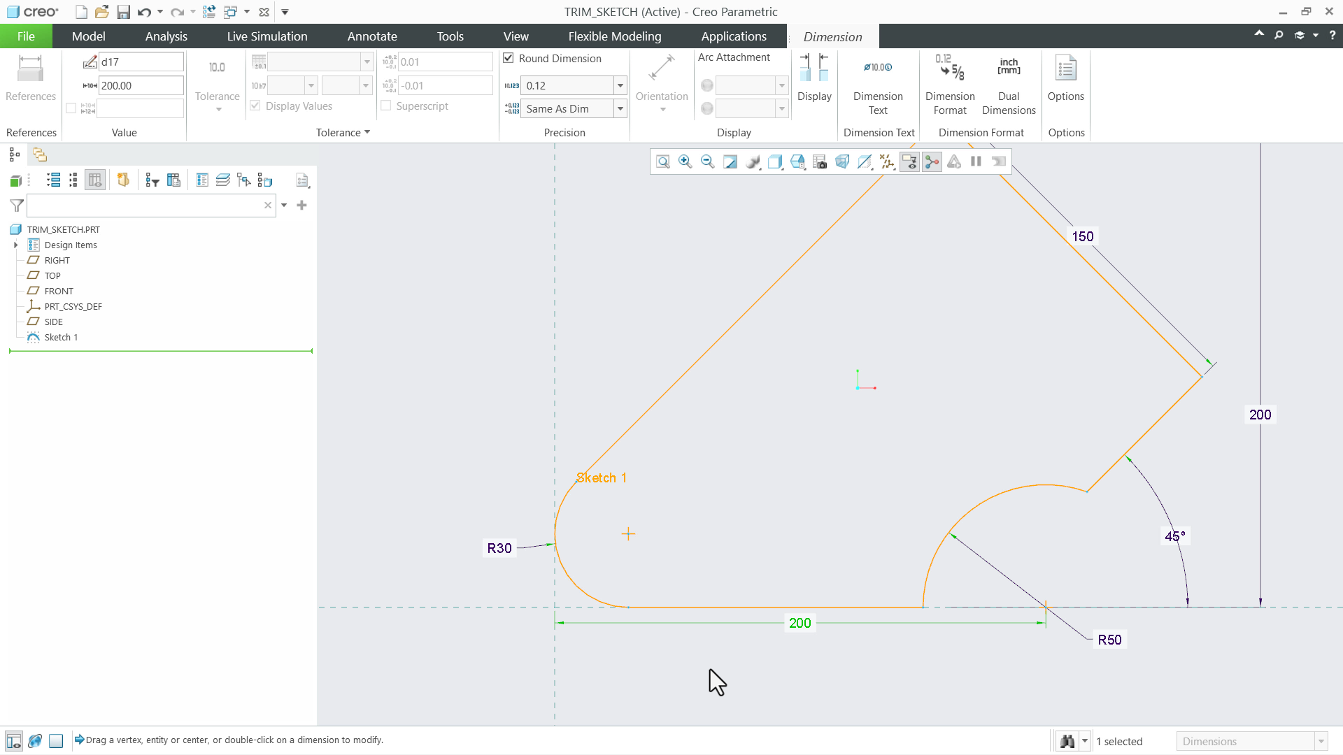 Trim Sketch Entities | tutorial | PTC Learning Connector