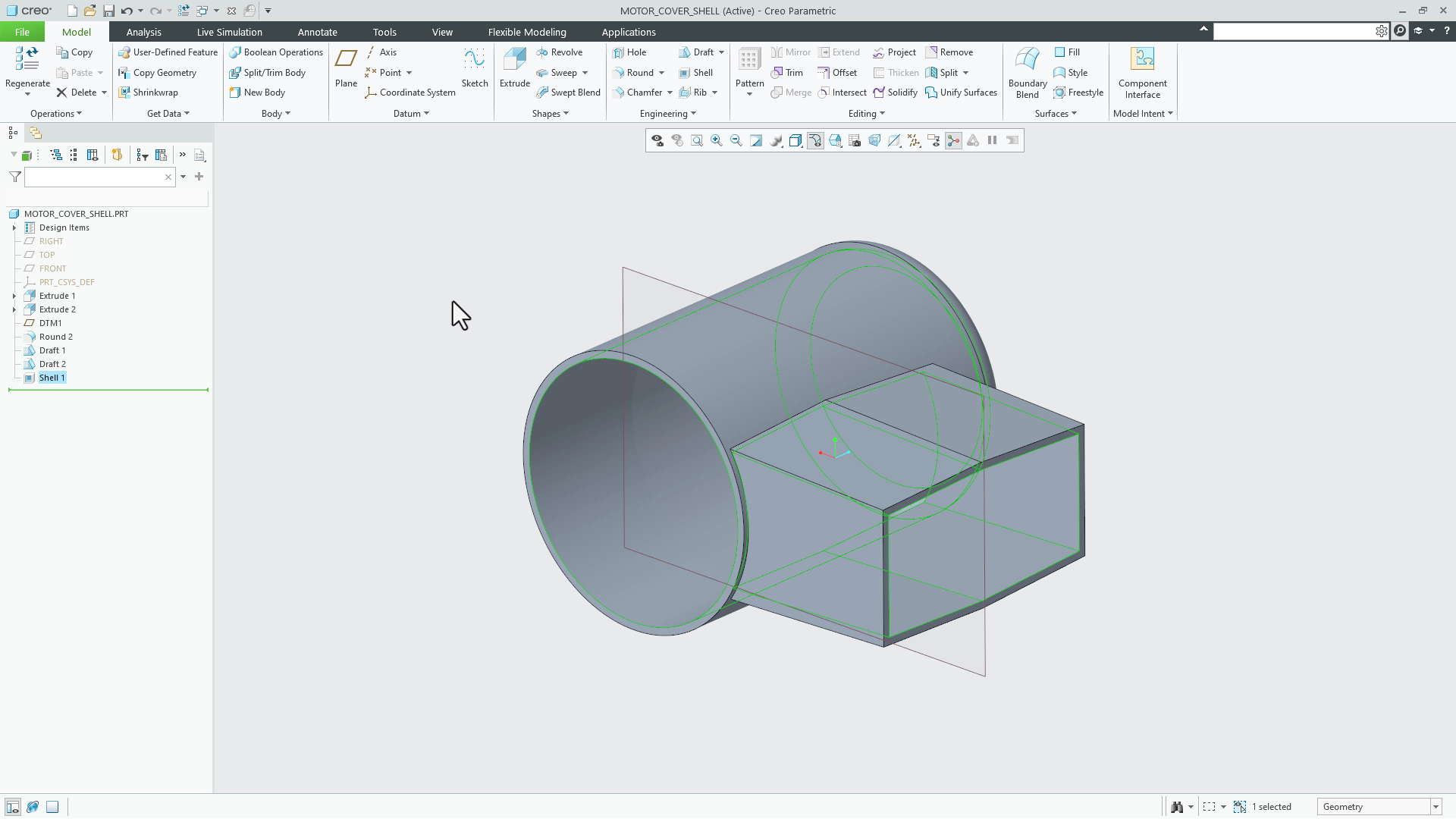 Draft and Shell Features | tutorial | PTC Learning Connector