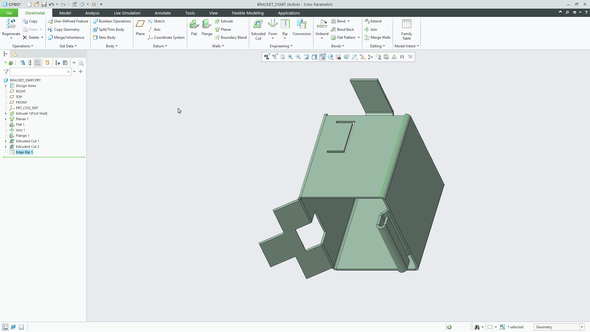Edge Rip Creo Create Rip Features | tutorial | PTC Learning Connector