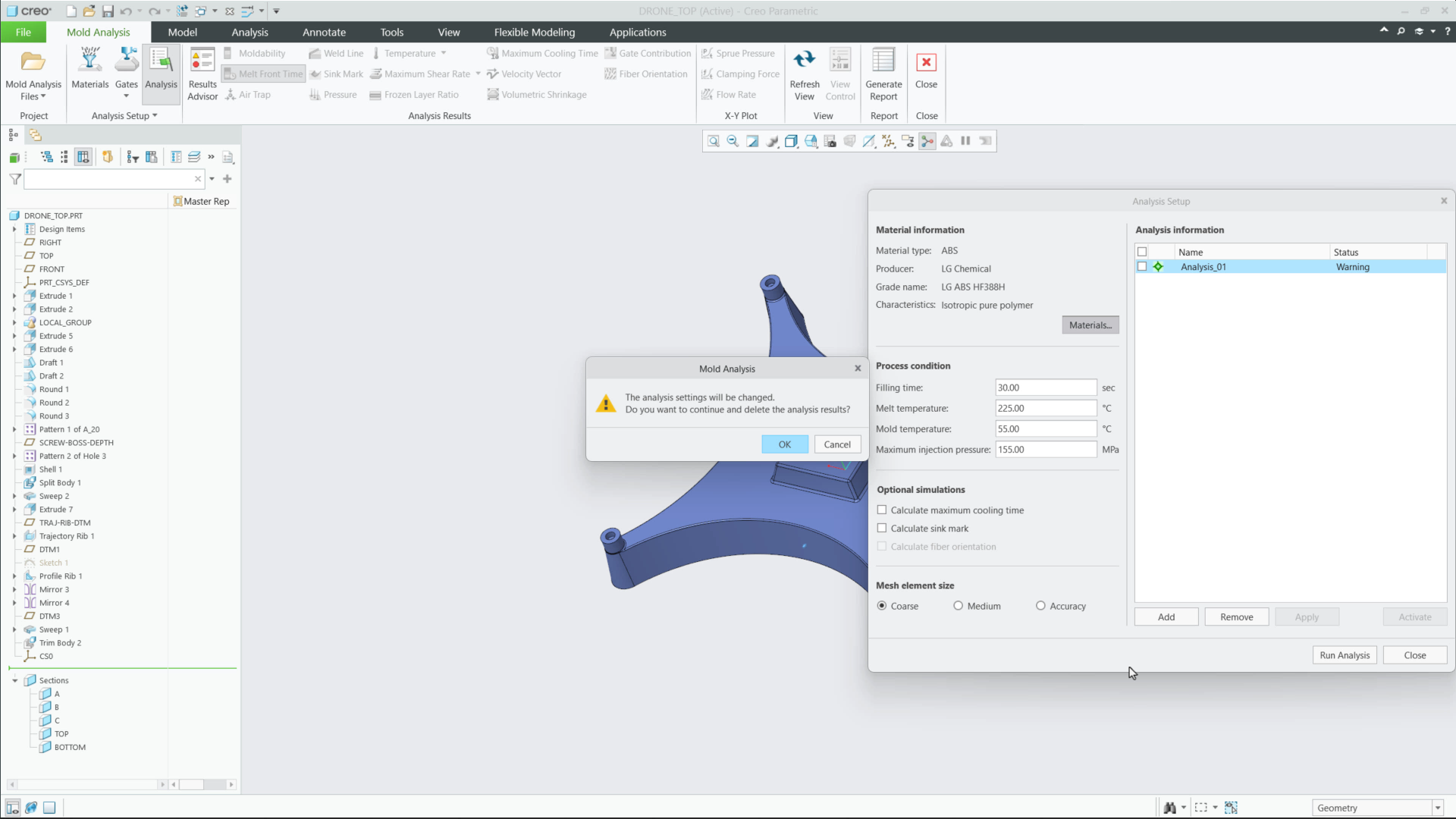 Update a Mold Analysis | tutorial | PTC Learning Connector