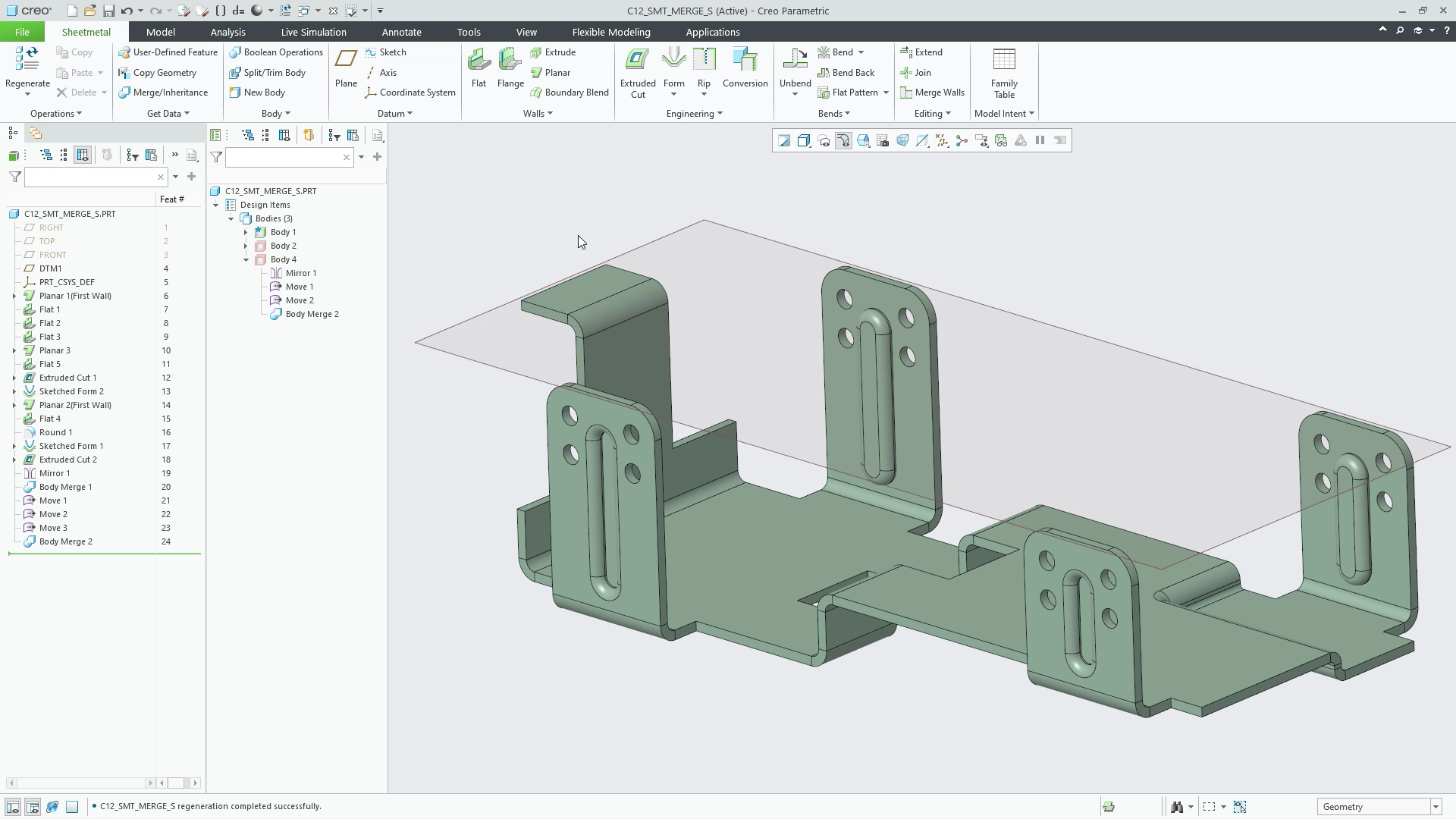 Sheetmetal - Support Keep Body in Merge | tutorial | PTC Learning Connector