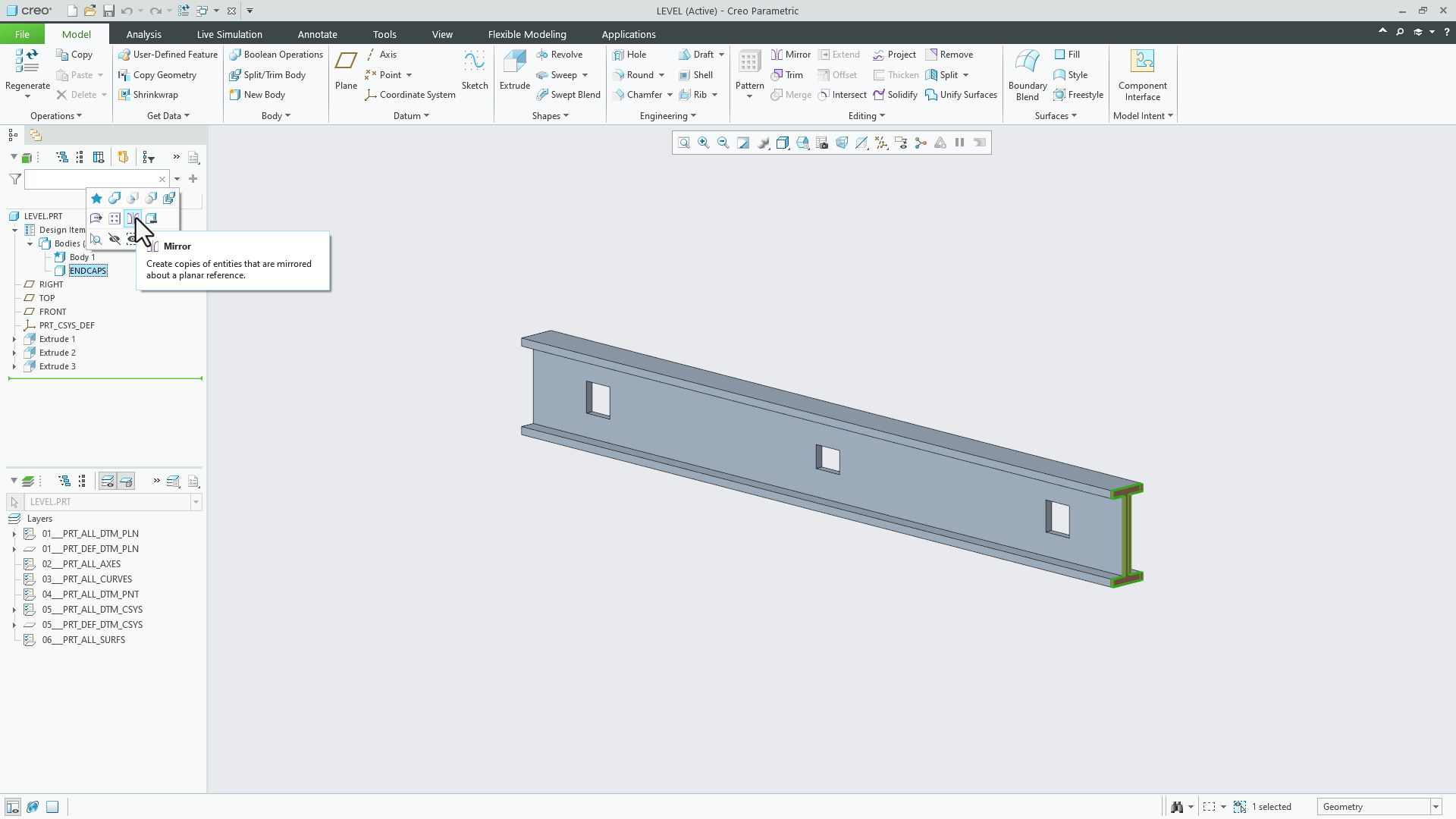Mirror a Body | tutorial | PTC Learning Connector