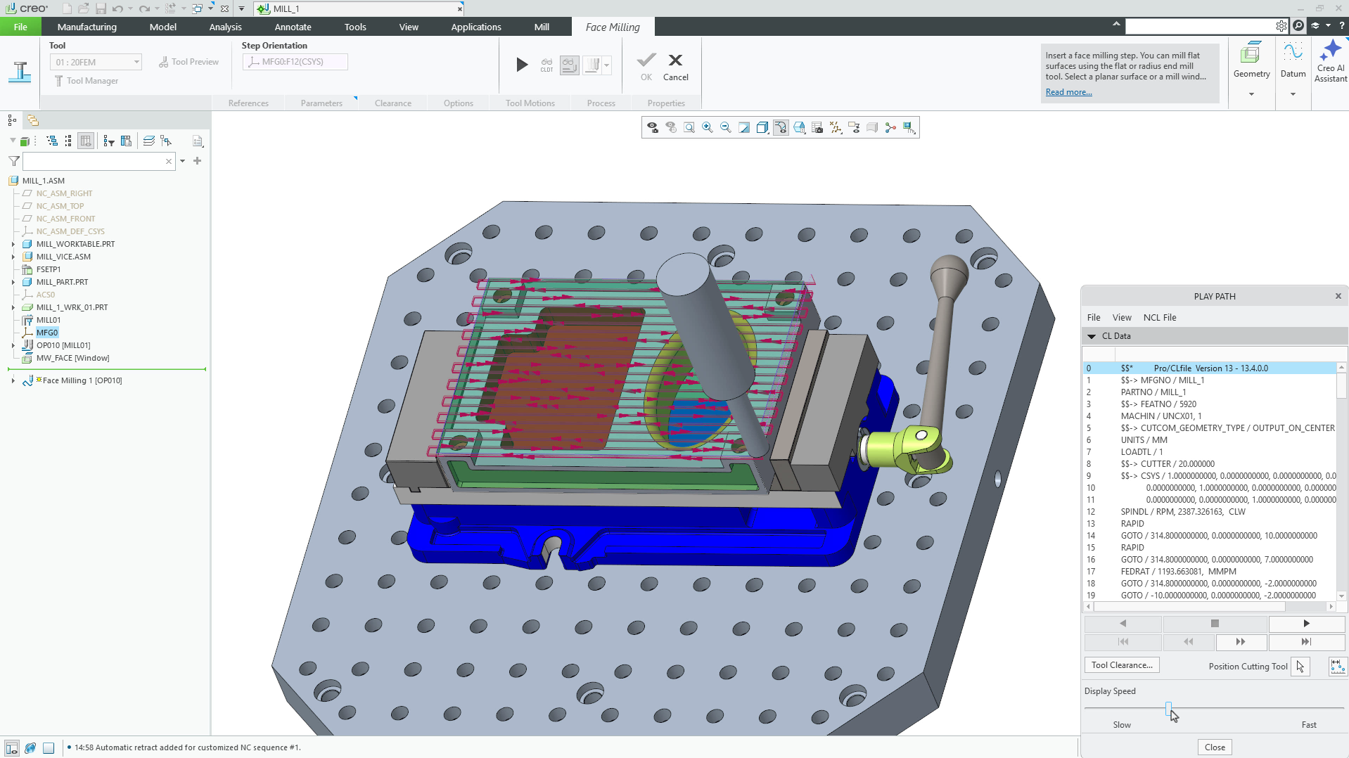 Face Milling Sequence | tutorial | PTC Learning Connector