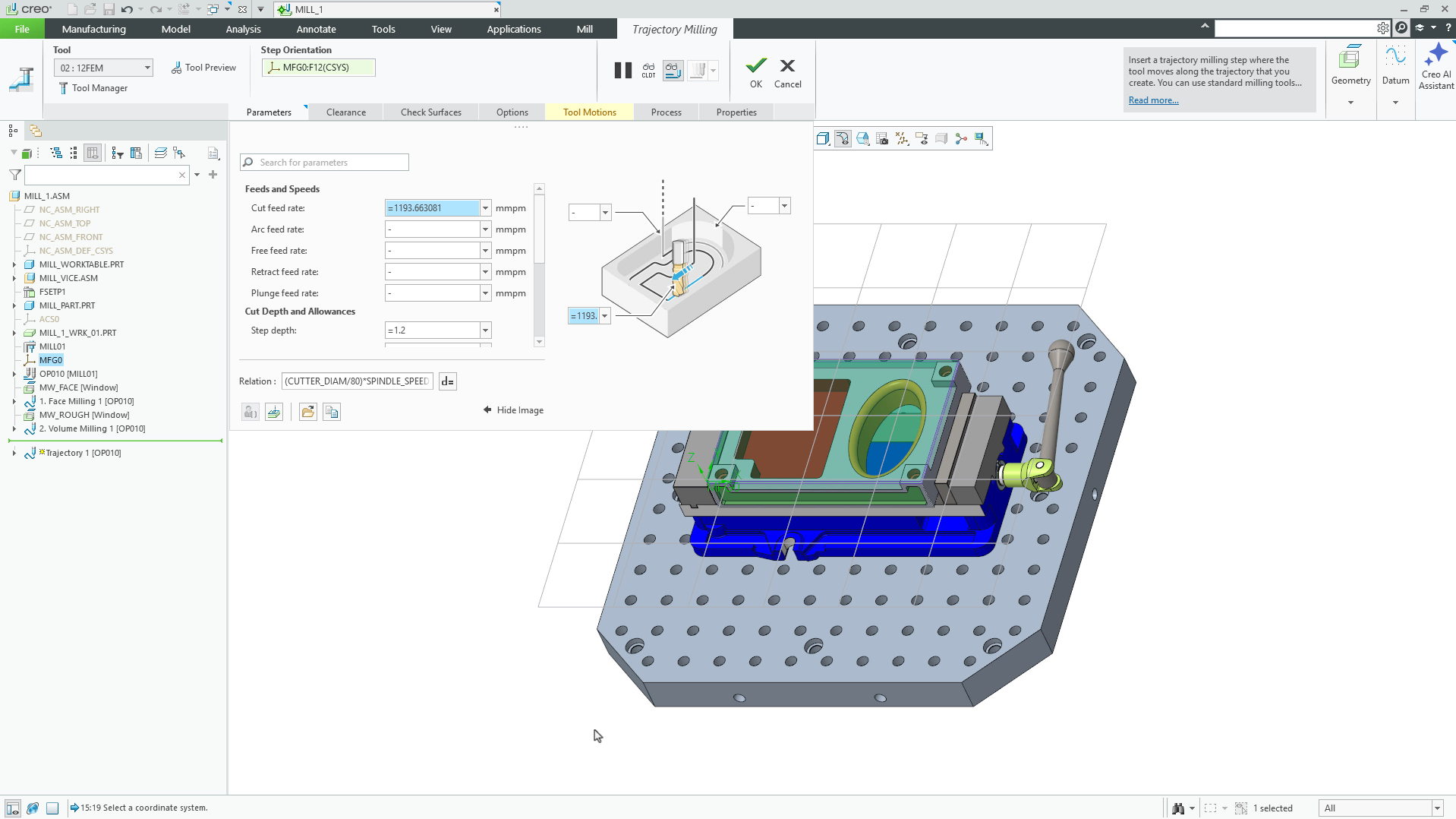 Trajectory Milling Sequence | Tutorial | PTC Learning Connector