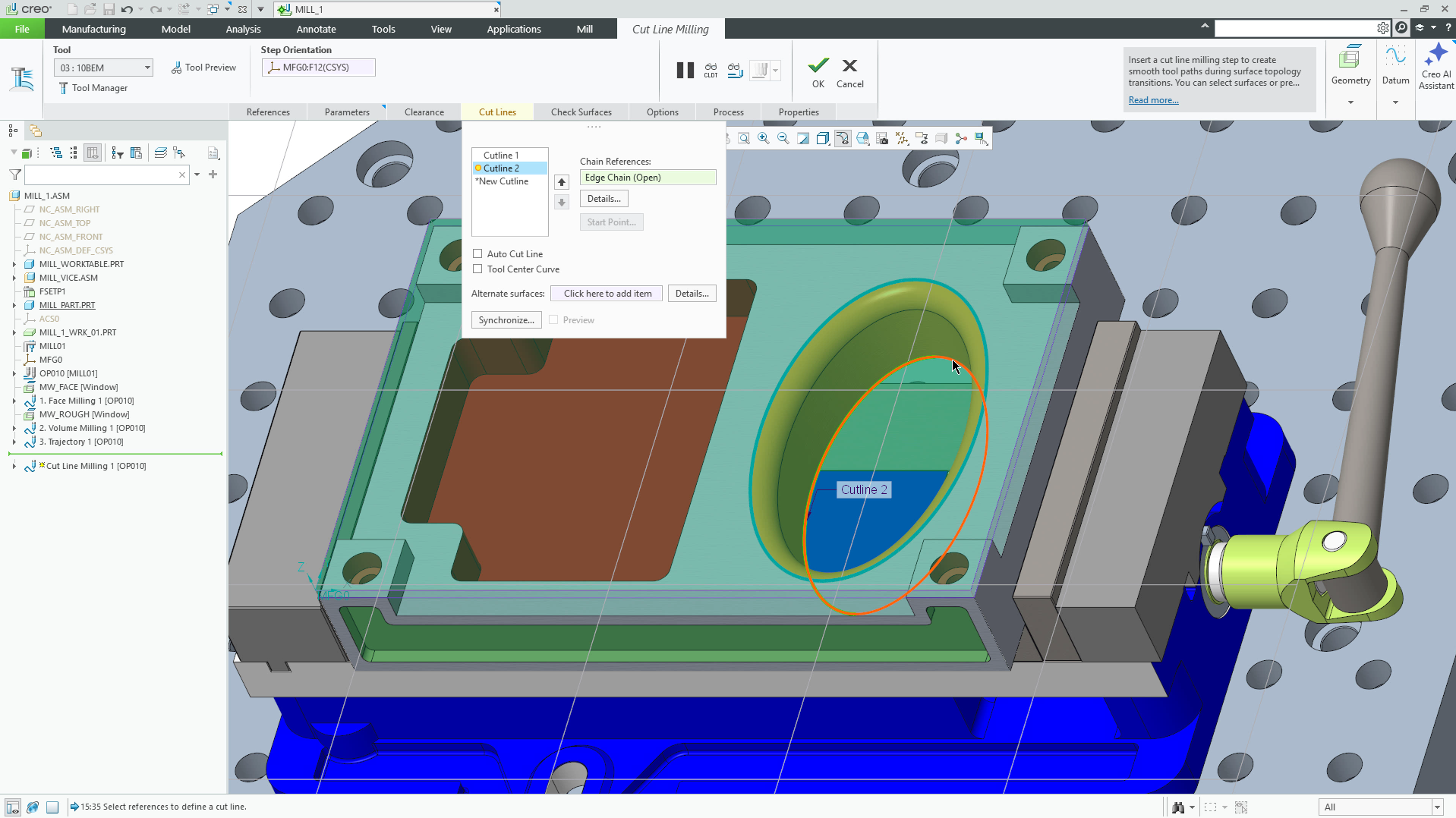 Cut Line Milling Sequence | Tutorial | PTC Learning Connector