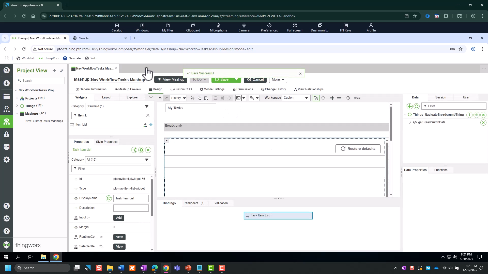 Construct the Task Mashup | tutorial | PTC Learning Connector