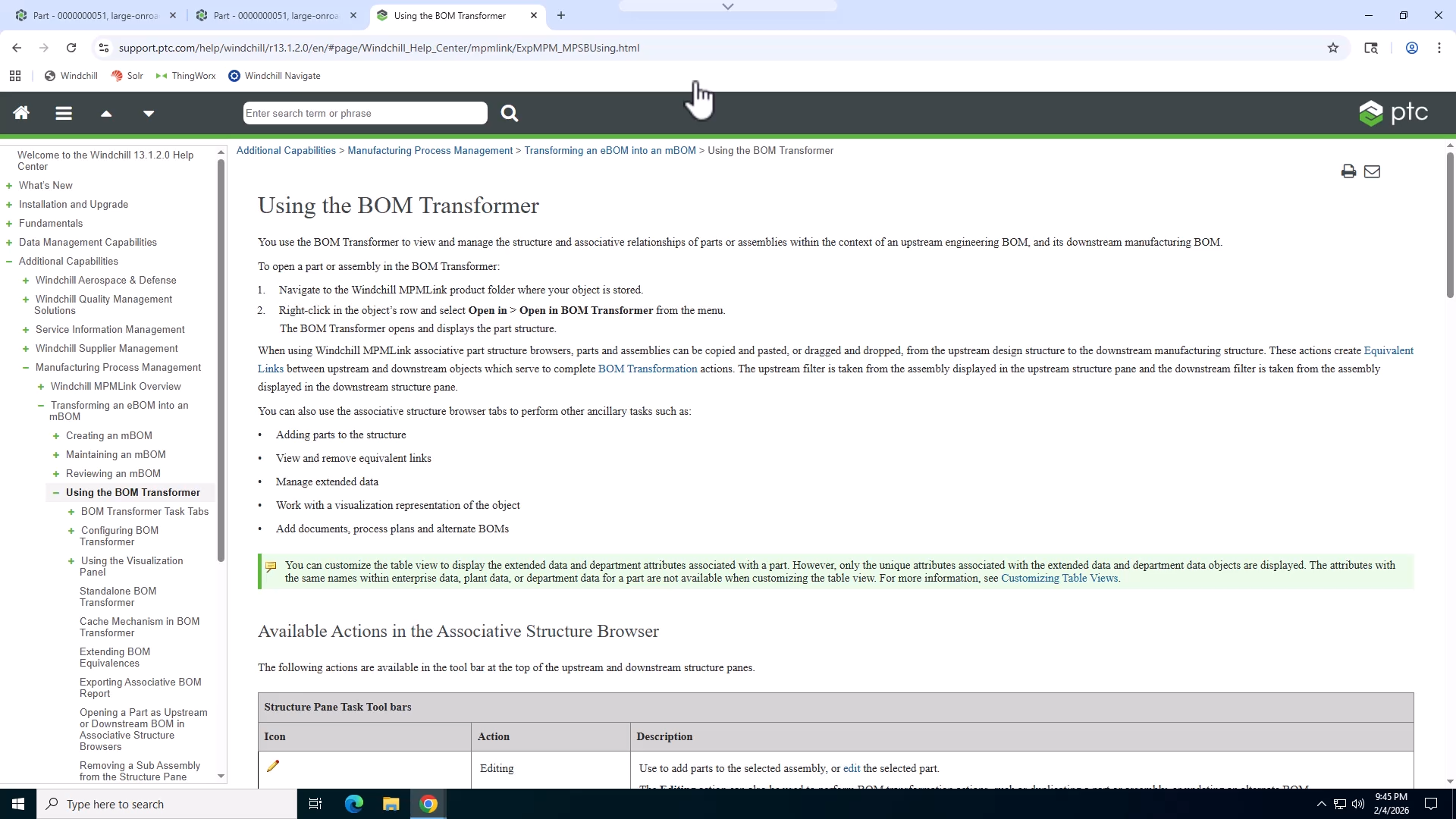 Explore Windchill and BOM Transformer | tutorial | PTC Learning Connector