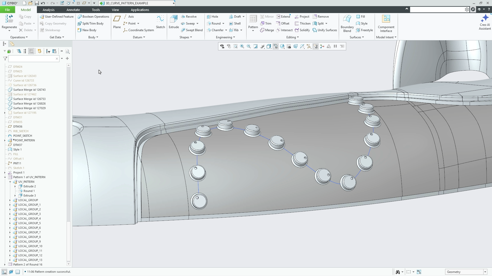 Ptc Tutorial Models 3D Curve Pattern | tutorial | PTC Learning Connector