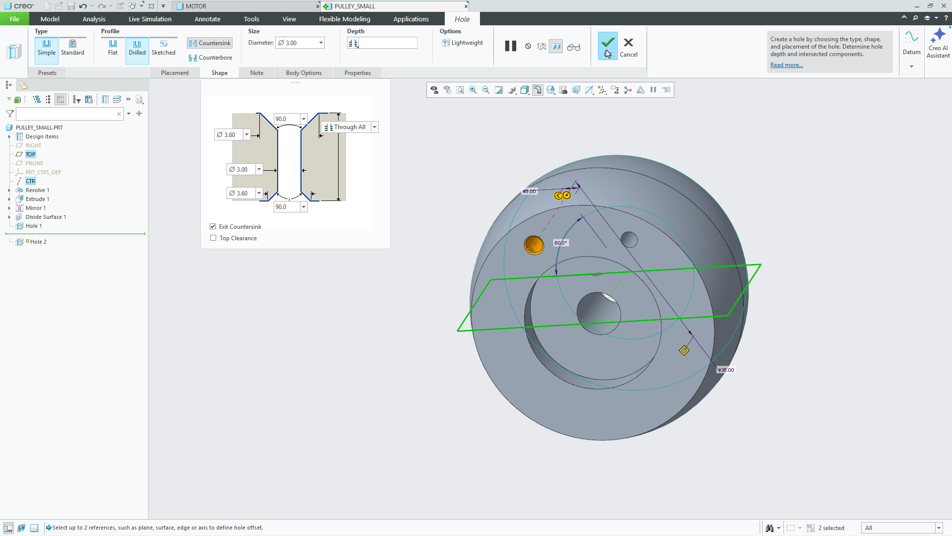 Hole Feature | Tutorial | PTC Learning Connector